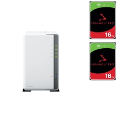 Bundle - Synology DiskStation DS223j 2 Bay Diskless NAS + 2x Seagate IronWolf Pro 16TB HDD