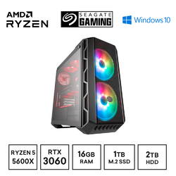 Gaming Express AMD Ryzen 5 CPU 5600X RTX 3060 GPU Seagate FireCuda 510 1TB SSD +2TB Drive Windows 10 Gaming PC