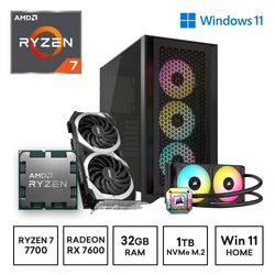 Gaming Express AMD R7 7700 RX 7600 1TB NVMe & 32GB DDR5 B650M Windows 11 RGB Gaming PC