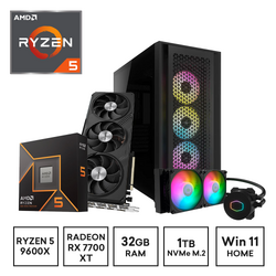 Gaming Express AMD R5 9600X RX 7700 XT 1TB NVMe 32GB DDR5 B650M Windows 11 RGB Gaming PC